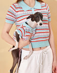 Pet & Me Spring Summer Blue Ocean Crochet Short Sleeve Polo Shirt