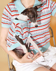 Pet & Me Spring Summer Ocean Blue Ruffle Crochet Short Sleeve Polo Shirt