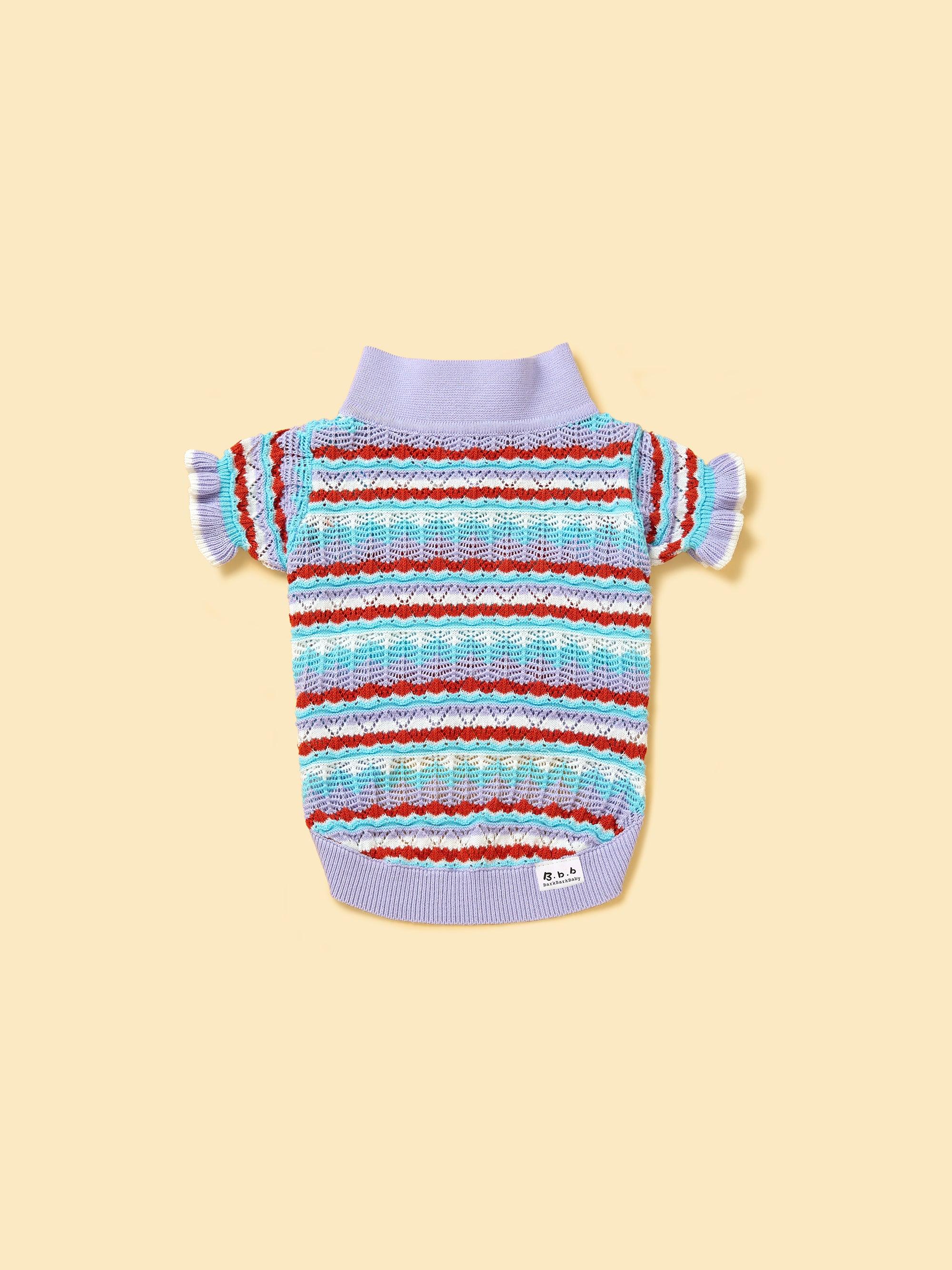 Pet &amp; Me Spring Summer Lavender Ruffle Crochet Short Sleeve Polo Shirt