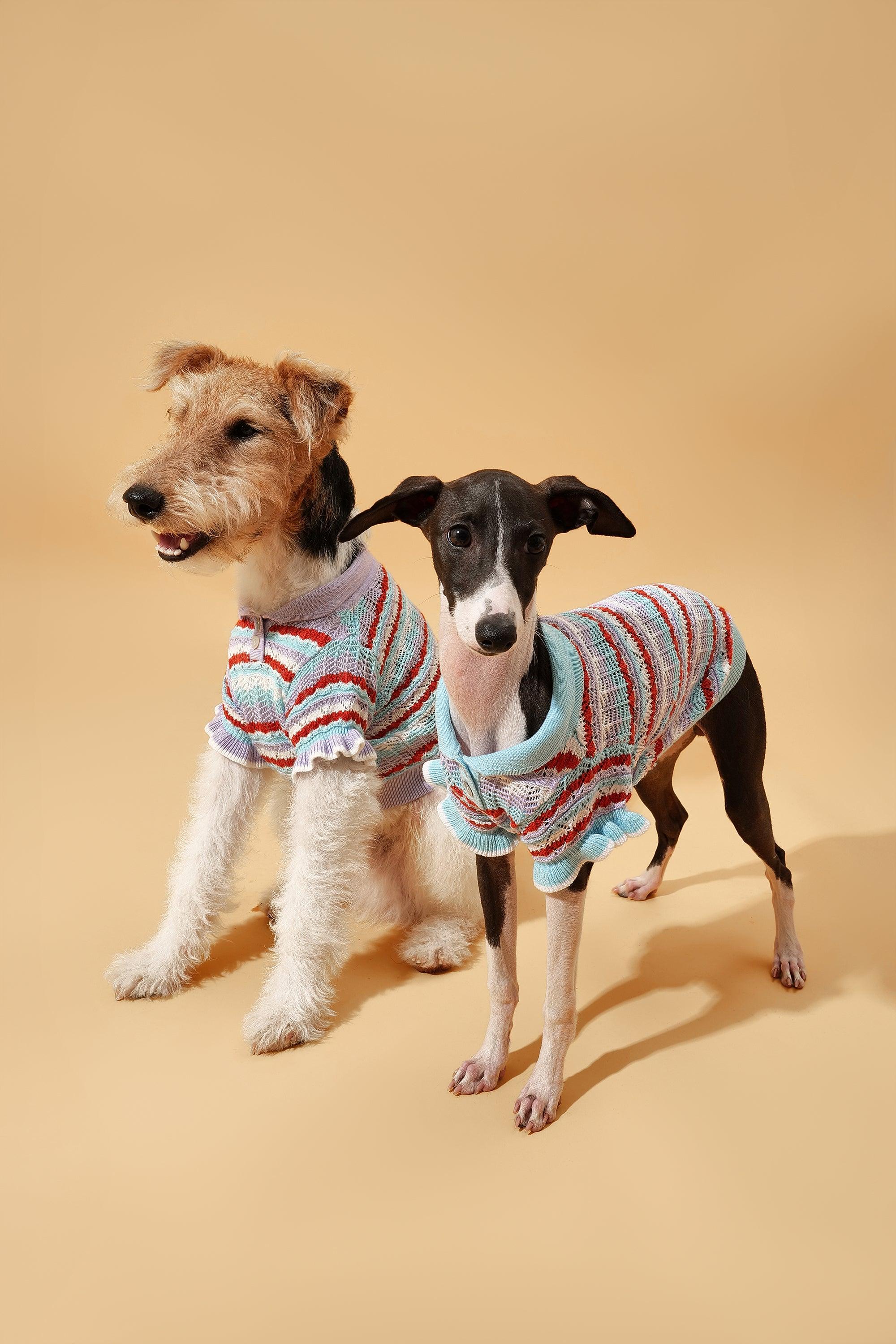 Pet &amp; Me Spring Summer Lavender Ruffle Crochet Short Sleeve Polo Shirt
