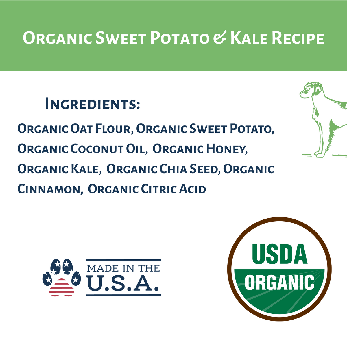 Dog Mamma's Organic Sweet Potato &amp; Kale Recipe - USDA Organic Certified Dog Treats